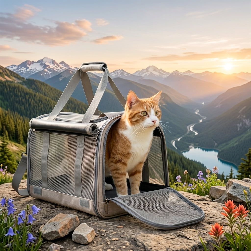 Sac de transport pour Chat beige dans la montagne