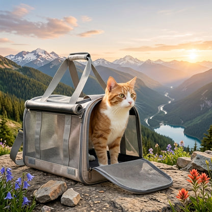 Sac de transport pour Chat beige dans la montagne
