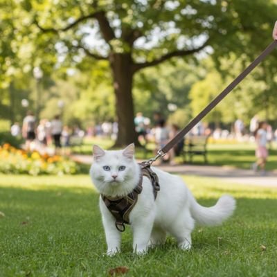 Harnais Chat marron au parc