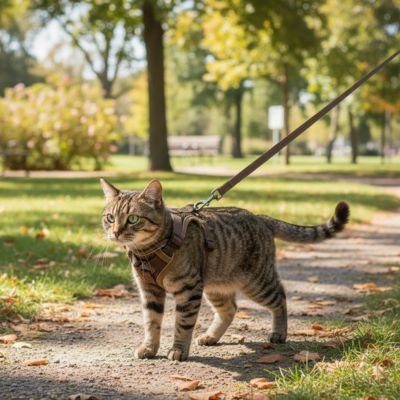 Harnais Chat marron au parc