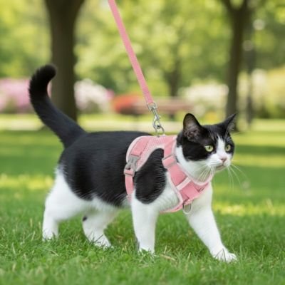 Harnais Chat rose au parc