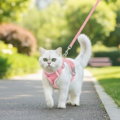Harnais Chat rose dans la rue 