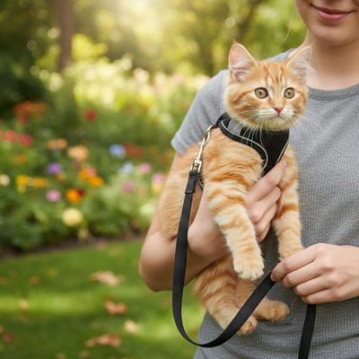 Harnais pour Chat noir au parc