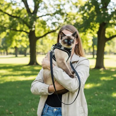Harnais pour Chat noir au parc