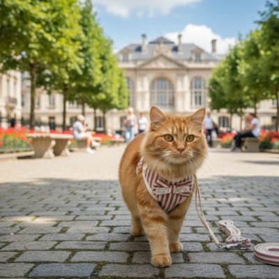 Harnais pour chat rose dans la ville