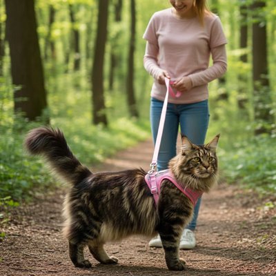 Harnais pour Chat rose en balade