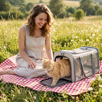 Sac de transport pour Chat beige dans un pique-nique