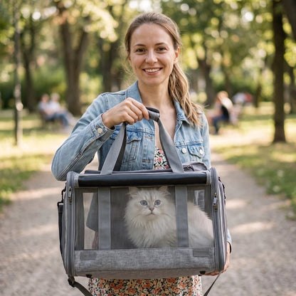 Sac de transport pour Chat gris à l'intérieur du sac