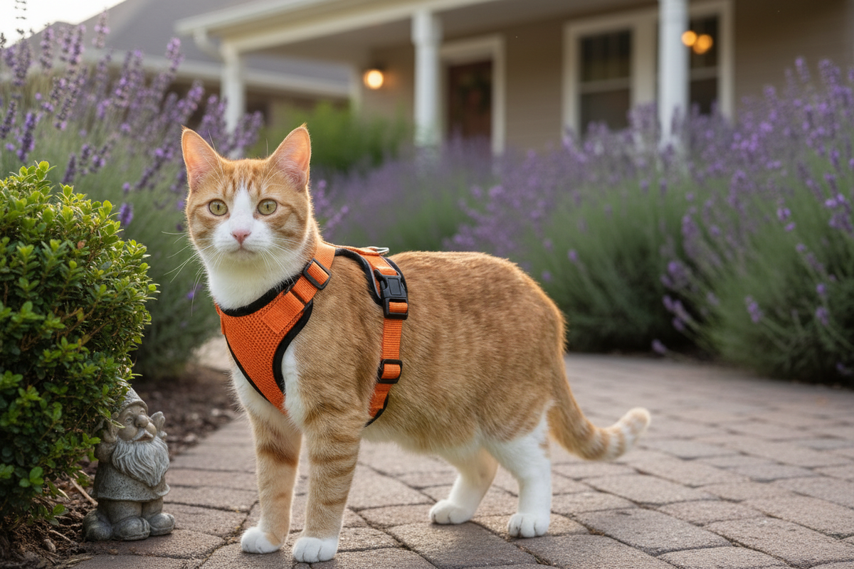Simba explore avec le harnais orange Simbouche Co
